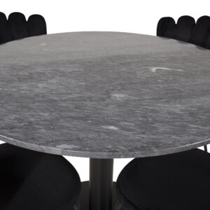 Estelle, Limhamn – Ensemble repas rond – Gris foncé – Table : ⌀106 Chaise : 54 x 82,5 x 44,5 cm