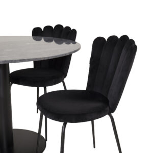 Estelle, Limhamn – Ensemble repas rond – Gris foncé – Table : ⌀106 Chaise : 54 x 82,5 x 44,5 cm
