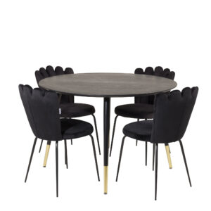 Dipp, Limhamn – Ensemble repas rond – Noir – Table : ⌀115 Chaise : 54 x 82,5 x 44,5 cm