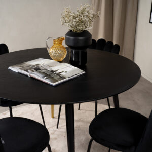 Dipp, Limhamn – Ensemble repas rond – Noir – Table : ⌀115 Chaise : 54 x 82,5 x 44,5 cm