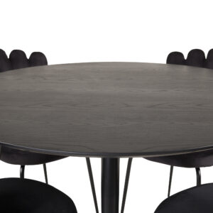Dipp, Limhamn – Ensemble repas rond – Noir – Table : ⌀115 Chaise : 54 x 82,5 x 44,5 cm