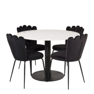 Razzia, Limhamn – Ensemble repas rond – Blanc – Table : ⌀106 Chaise : 54 x 82,5 x 44,5 cm