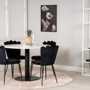 Razzia, Limhamn – Ensemble repas rond – Blanc – Table : ⌀106 Chaise : 54 x 82,5 x 44,5 cm