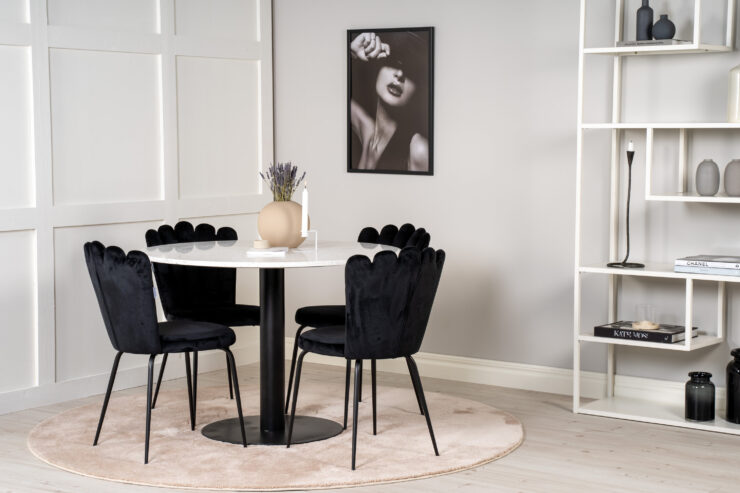 Razzia, Limhamn – Ensemble repas rond – Blanc – Table : ⌀106 Chaise : 54 x 82,5 x 44,5 cm
