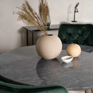 Estelle, Velvet Deluxe – Ensemble repas rond – Gris foncé – Table : ⌀106 Chaise : 66 x 88,5 x 50 cm