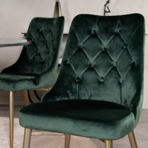 Estelle, Velvet Deluxe – Ensemble repas rond – Gris foncé – Table : ⌀106 Chaise : 66 x 88,5 x 50 cm