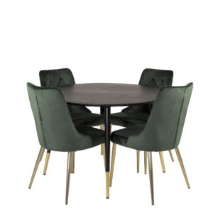 Dipp, Velvet Deluxe – Ensemble repas rond – Noir – Table : ⌀115 Chaise : 66 x 88,5 x 50 cm