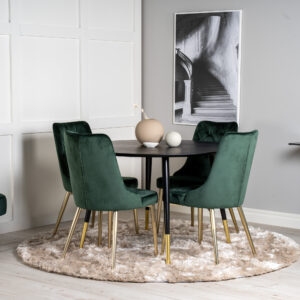 Dipp, Velvet Deluxe – Ensemble repas rond – Noir – Table : ⌀115 Chaise : 66 x 88,5 x 50 cm