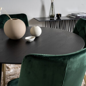Dipp, Velvet Deluxe – Ensemble repas rond – Noir – Table : ⌀115 Chaise : 66 x 88,5 x 50 cm
