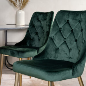 Estelle, Velvet Deluxe – Ensemble repas rond – Gris foncé – Table : ⌀106 Chaise : 66 x 88,5 x 50 cm