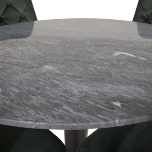 Estelle, Velvet Deluxe – Ensemble repas rond – Gris foncé – Table : ⌀106 Chaise : 66 x 88,5 x 50 cm