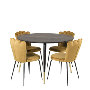 Dipp, Limhamn – Ensemble repas rond – Noir – Table : ⌀115 Chaise : 54 x 82,5 x 44,5 cm