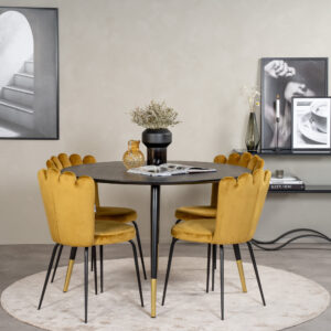 Dipp, Limhamn – Ensemble repas rond – Noir – Table : ⌀115 Chaise : 54 x 82,5 x 44,5 cm
