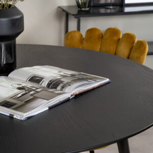 Dipp, Limhamn – Ensemble repas rond – Noir – Table : ⌀115 Chaise : 54 x 82,5 x 44,5 cm