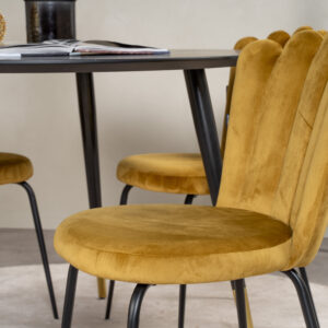 Dipp, Limhamn – Ensemble repas rond – Noir – Table : ⌀115 Chaise : 54 x 82,5 x 44,5 cm