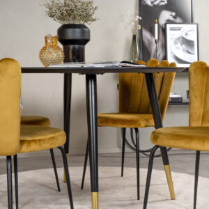Dipp, Limhamn – Ensemble repas rond – Noir – Table : ⌀115 Chaise : 54 x 82,5 x 44,5 cm