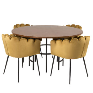 Copenhagen, Limhamn – Ensemble repas rond – Marron – Table : ⌀140 Chaise : 54 x 76,56 x 61 cm