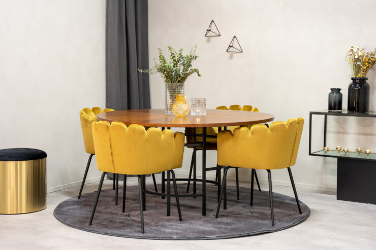 Copenhagen, Limhamn – Ensemble repas rond – Marron – Table : ⌀140 Chaise : 54 x 76,56 x 61 cm