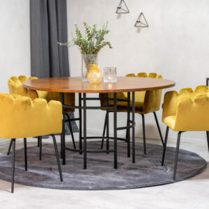 Copenhagen, Limhamn – Ensemble repas rond – Marron – Table : ⌀140 Chaise : 54 x 76,56 x 61 cm