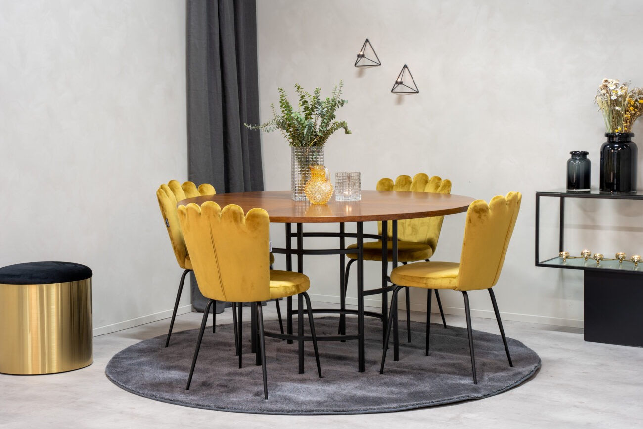 Copenhagen, Limhamn – Ensemble repas rond – Marron – Table : ⌀140 Chaise : 54 x 82,5 x 44,5 cm