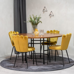 Copenhagen, Limhamn – Ensemble repas rond – Marron – Table : ⌀140 Chaise : 54 x 82,5 x 44,5 cm