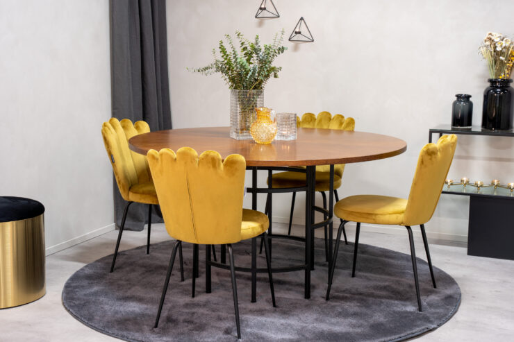 Copenhagen, Limhamn – Ensemble repas rond – Marron – Table : ⌀140 Chaise : 54 x 82,5 x 44,5 cm