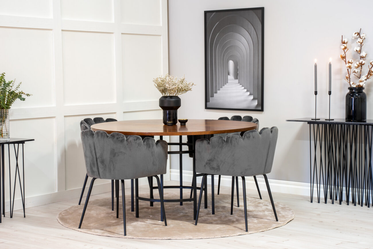 Copenhagen, Limhamn – Ensemble repas rond – Marron – Table : ⌀140 Chaise : 54 x 76,56 x 61 cm
