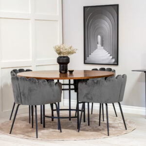 Copenhagen, Limhamn – Ensemble repas rond – Marron – Table : ⌀140 Chaise : 54 x 76,56 x 61 cm