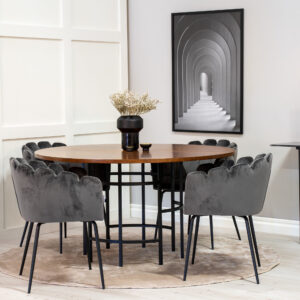 Copenhagen, Limhamn – Ensemble repas rond – Marron – Table : ⌀140 Chaise : 54 x 76,56 x 61 cm