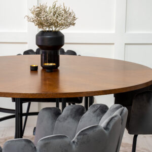 Copenhagen, Limhamn – Ensemble repas rond – Marron – Table : ⌀140 Chaise : 54 x 76,56 x 61 cm