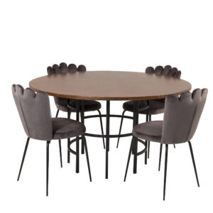 Copenhagen, Limhamn – Ensemble repas rond – Marron – Table : ⌀140 Chaise : 54 x 82,5 x 44,5 cm