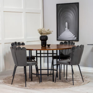 Copenhagen, Limhamn – Ensemble repas rond – Marron – Table : ⌀140 Chaise : 54 x 82,5 x 44,5 cm