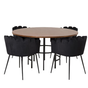 Copenhagen, Limhamn – Ensemble repas rond – Marron – Table : ⌀140 Chaise : 54 x 76,56 x 61 cm