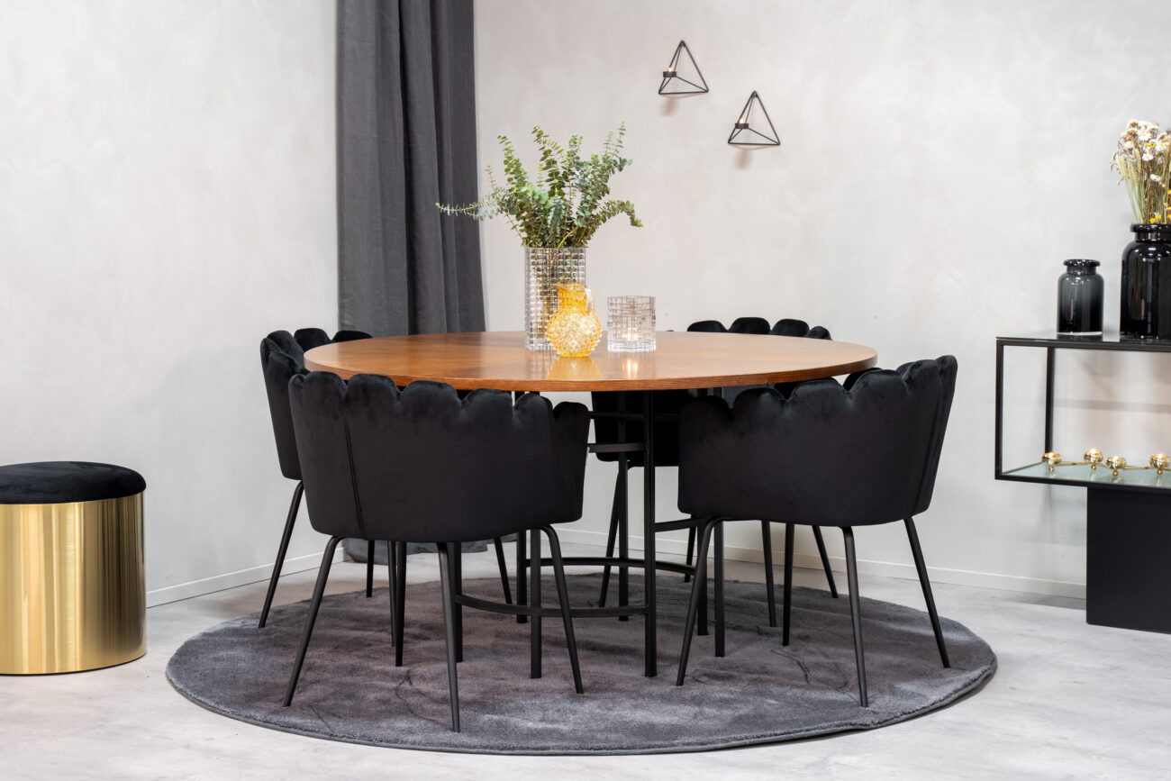 Copenhagen, Limhamn – Ensemble repas rond – Marron – Table : ⌀140 Chaise : 54 x 76,56 x 61 cm