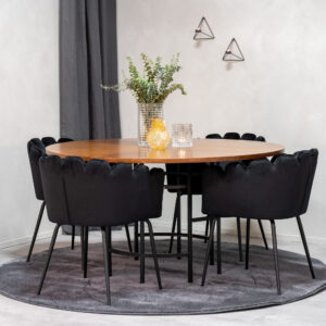 Copenhagen, Limhamn – Ensemble repas rond – Marron – Table : ⌀140 Chaise : 54 x 76,56 x 61 cm