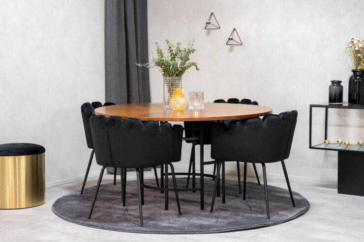 Copenhagen, Limhamn – Ensemble repas rond – Marron – Table : ⌀140 Chaise : 54 x 76,56 x 61 cm