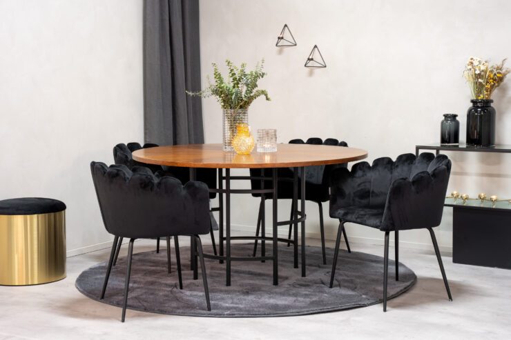 Copenhagen, Limhamn – Ensemble repas rond – Marron – Table : ⌀140 Chaise : 54 x 76,56 x 61 cm