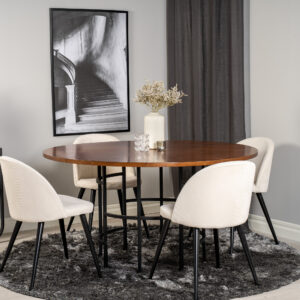 Copenhagen, Velvet – Ensemble repas rond – Marron – Table : ⌀140 Chaise : 57 x 76,5 x 50 cm