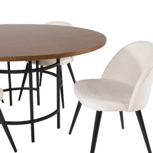 Copenhagen, Velvet – Ensemble repas rond – Marron – Table : ⌀140 Chaise : 57 x 76,5 x 50 cm