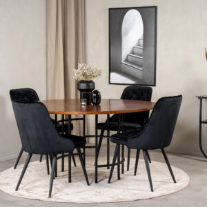 Copenhagen, Velvet Deluxe – Ensemble repas rond – Marron – Table : ⌀140 Chaise : 66 x 88,5 x 50 cm