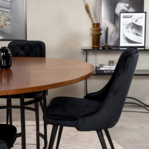 Copenhagen, Velvet Deluxe – Ensemble repas rond – Marron – Table : ⌀140 Chaise : 66 x 88,5 x 50 cm
