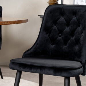 Copenhagen, Velvet Deluxe – Ensemble repas rond – Marron – Table : ⌀140 Chaise : 66 x 88,5 x 50 cm