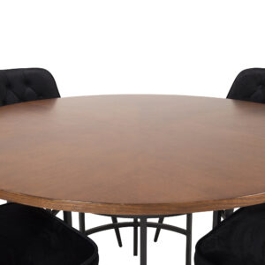 Copenhagen, Velvet Deluxe – Ensemble repas rond – Marron – Table : ⌀140 Chaise : 66 x 88,5 x 50 cm