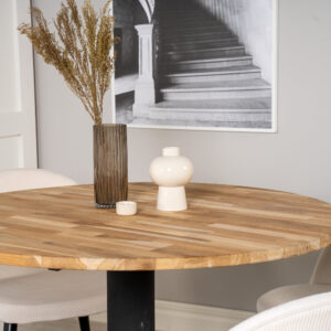 Cirebon, Velvet – Ensemble repas rond – Naturel – Table : ⌀100 Chaise : 57 x 76,5 x 50 cm