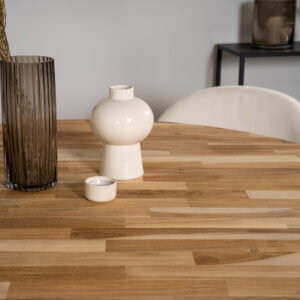 Cirebon, Velvet – Ensemble repas rond – Naturel – Table : ⌀100 Chaise : 57 x 76,5 x 50 cm
