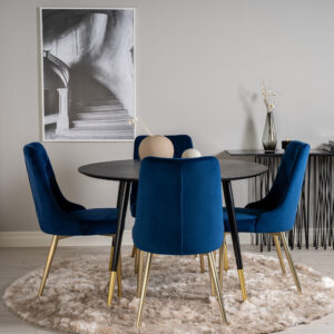 Dipp, Velvet Deluxe – Ensemble repas rond – Noir – Table : ⌀115 Chaise : 66 x 88,5 x 50 cm