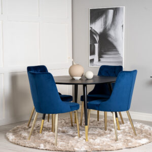 Dipp, Velvet Deluxe – Ensemble repas rond – Noir – Table : ⌀115 Chaise : 66 x 88,5 x 50 cm