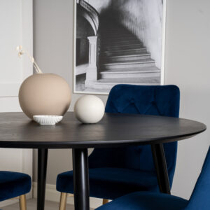 Dipp, Velvet Deluxe – Ensemble repas rond – Noir – Table : ⌀115 Chaise : 66 x 88,5 x 50 cm