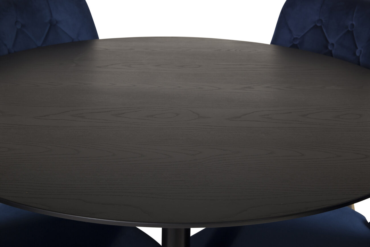 Dipp, Velvet Deluxe – Ensemble repas rond – Noir – Table : ⌀115 Chaise : 66 x 88,5 x 50 cm