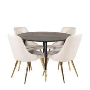 Dipp, Velvet Deluxe – Ensemble repas rond – Noir – Table : ⌀115 Chaise : 66 x 88,5 x 50 cm